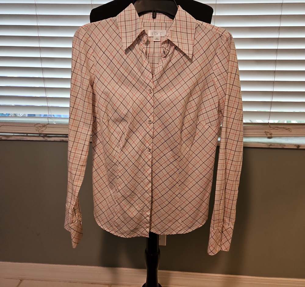 LOFT Women's Checkered Button Down Shirt - Pink and Blue